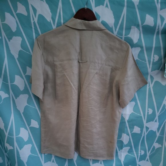 Bermuda Tourist pure Linen blouse shirt by JONES NY with measurements 8  Hickory - Picture 8 of 9